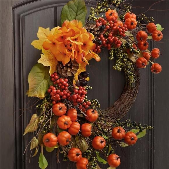 Fall Decor Fall Wreaths for Front Door 20 Inch‎ Mini Pumpkins Berries Wreath - Picture 1 of 6